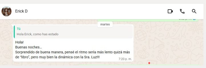 Testimonio de Erick por WhatsApp